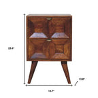 HomeRoots 24 comodino quadrato intagliato geometrico con due cassetti in legno massello color castagno