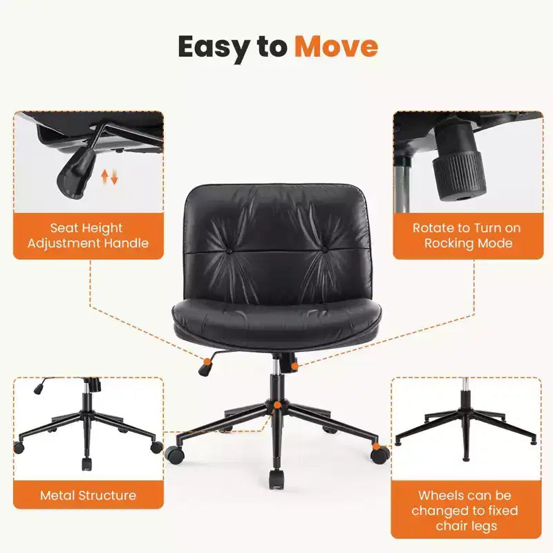 Sedia da scrivania moderna Okak, comoda, con seduta extra-large, sedia per computer senza braccioli con altezza regolabile, sedia da ufficio per casa e ufficio