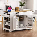 Okak, isola da cucina scanalata con armadietto per la spazzatura, organizer da piano con ripiano interno e presa di corrente, carrello da cucina a 5 ruote
