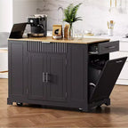 Okak, isola da cucina scanalata con armadietto per la spazzatura, organizer da piano con ripiano interno e presa di corrente, carrello da cucina a 5 ruote