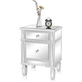VINGLI Modern Nightstand Mirrored Bedside Table with 1 Drawer and 1 Cabinet Door for Bedroom, Silver