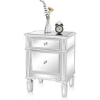 VINGLI Modern Nightstand Mirrored Bedside Table with 1 Drawer and 1 Cabinet Door for Bedroom, Silver