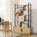 Libreria, Librerie con ripiani a vista, Scaffale industriale alto 180,6 cm con ante, Libreria con struttura in metallo per soggiorno