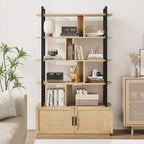 Libreria, Librerie con ripiani a vista, Scaffale industriale alto 180,6 cm con ante, Libreria con struttura in metallo per soggiorno