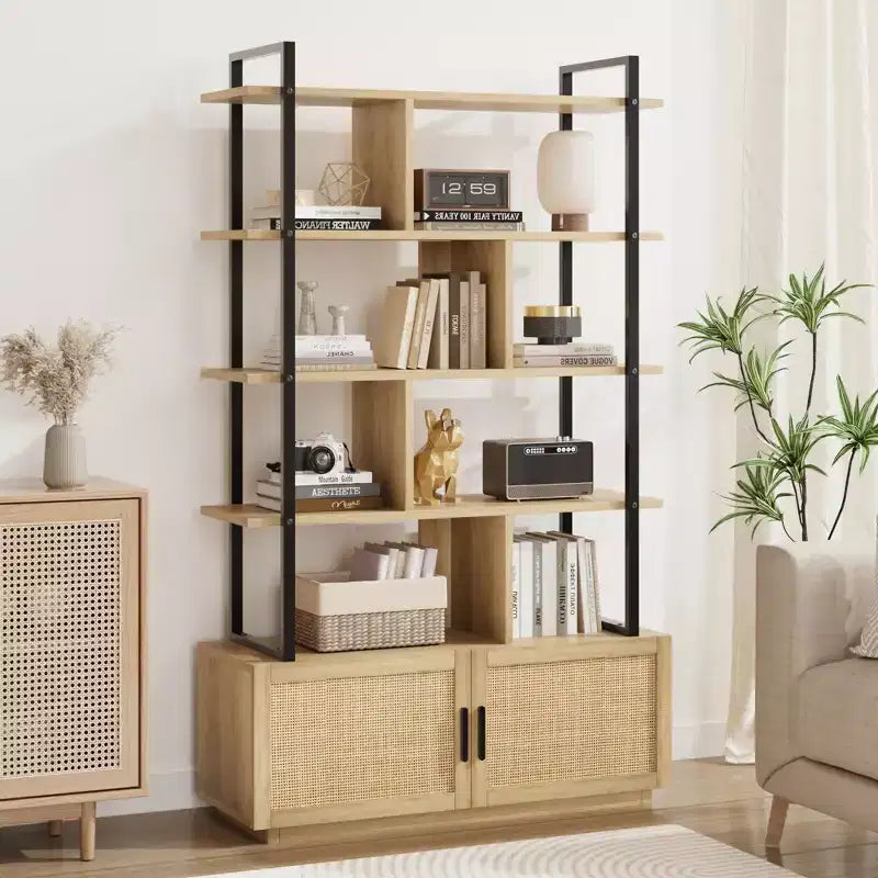 Libreria, Librerie con ripiani a vista, Scaffale industriale alto 180,6 cm con ante, Libreria con struttura in metallo per soggiorno