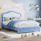 GustoWave Letto singolo imbottito con cassetto contenitore per bambini, bambine e bambini, nessuna molla a scatola necessaria