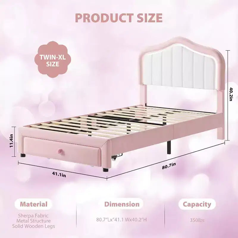 GustoWave Letto singolo imbottito con cassetto contenitore per bambini, bambine e bambini, nessuna molla a scatola necessaria