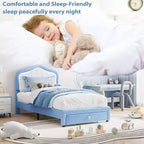 GustoWave Letto singolo imbottito con cassetto contenitore per bambini, bambine e bambini, nessuna molla a scatola necessaria