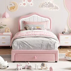 GustoWave Letto singolo imbottito con cassetto contenitore per bambini, bambine e bambini, nessuna molla a scatola necessaria