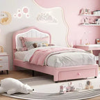 GustoWave Letto singolo imbottito con cassetto contenitore per bambini, bambine e bambini, nessuna molla a scatola necessaria
