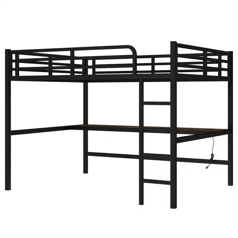 Letto a soppalco matrimoniale Bellemave in metallo con scrivania, porte USB, presa di corrente e luci a LED, design salvaspazio silenzioso, struttura robusta, nero