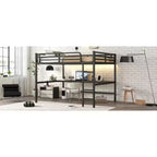 Letto a soppalco matrimoniale Bellemave in metallo con scrivania, porte USB, presa di corrente e luci a LED, design salvaspazio silenzioso, struttura robusta, nero