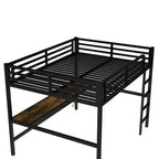 Letto a soppalco matrimoniale Bellemave in metallo con scrivania, porte USB, presa di corrente e luci a LED, design salvaspazio silenzioso, struttura robusta, nero