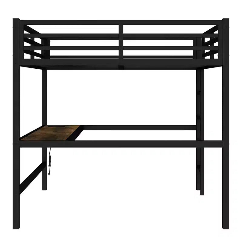 Letto a soppalco matrimoniale Bellemave in metallo con scrivania, porte USB, presa di corrente e luci a LED, design salvaspazio silenzioso, struttura robusta, nero