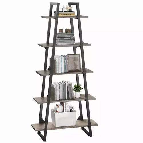5-Tier A-Shaped Bookshelf, A-Shaped Bookcase Industrial Ladder Shelf Open Display Shelves with Metal Frame, Plant Stand Shelf Living Room, Office
