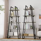 Libreria a 5 ripiani a forma di A, Libreria a scala industriale a forma di A, Scaffali aperti con struttura in metallo, Scaffale porta piante per soggiorno, ufficio