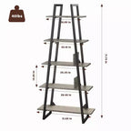 Libreria a 5 ripiani a forma di A, Libreria a scala industriale a forma di A, Scaffali aperti con struttura in metallo, Scaffale porta piante per soggiorno, ufficio