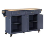 Okak Kitchen Island con Contenitore e Piano in Legno di Gomma, Carrello da Cucina a 5 Ruote con Ampio Spazio di Archiviazione, Organizzatore da Tavolo per Sala da Pranzo