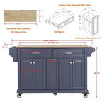 Okak Kitchen Island con Contenitore e Piano in Legno di Gomma, Carrello da Cucina a 5 Ruote con Ampio Spazio di Archiviazione, Organizzatore da Tavolo per Sala da Pranzo