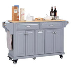 Okak Kitchen Island con Contenitore e Piano in Legno di Gomma, Carrello da Cucina a 5 Ruote con Ampio Spazio di Archiviazione, Organizzatore da Tavolo per Sala da Pranzo