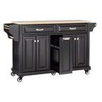 Okak Kitchen Island con Contenitore e Piano in Legno di Gomma, Carrello da Cucina a 5 Ruote con Ampio Spazio di Archiviazione, Organizzatore da Tavolo per Sala da Pranzo