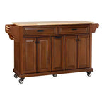 Okak Kitchen Island con Contenitore e Piano in Legno di Gomma, Carrello da Cucina a 5 Ruote con Ampio Spazio di Archiviazione, Organizzatore da Tavolo per Sala da Pranzo