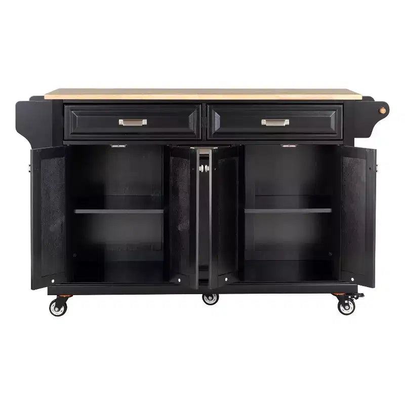Okak Kitchen Island con Contenitore e Piano in Legno di Gomma, Carrello da Cucina a 5 Ruote con Ampio Spazio di Archiviazione, Organizzatore da Tavolo per Sala da Pranzo