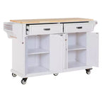 Okak Kitchen Island con Contenitore e Piano in Legno di Gomma, Carrello da Cucina a 5 Ruote con Ampio Spazio di Archiviazione, Organizzatore da Tavolo per Sala da Pranzo