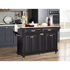 Okak Kitchen Island con Contenitore e Piano in Legno di Gomma, Carrello da Cucina a 5 Ruote con Ampio Spazio di Archiviazione, Organizzatore da Tavolo per Sala da Pranzo