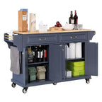 Okak Kitchen Island con Contenitore e Piano in Legno di Gomma, Carrello da Cucina a 5 Ruote con Ampio Spazio di Archiviazione, Organizzatore da Tavolo per Sala da Pranzo