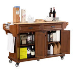 Okak Kitchen Island con Contenitore e Piano in Legno di Gomma, Carrello da Cucina a 5 Ruote con Ampio Spazio di Archiviazione, Organizzatore da Tavolo per Sala da Pranzo
