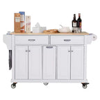 Okak Kitchen Island con Contenitore e Piano in Legno di Gomma, Carrello da Cucina a 5 Ruote con Ampio Spazio di Archiviazione, Organizzatore da Tavolo per Sala da Pranzo