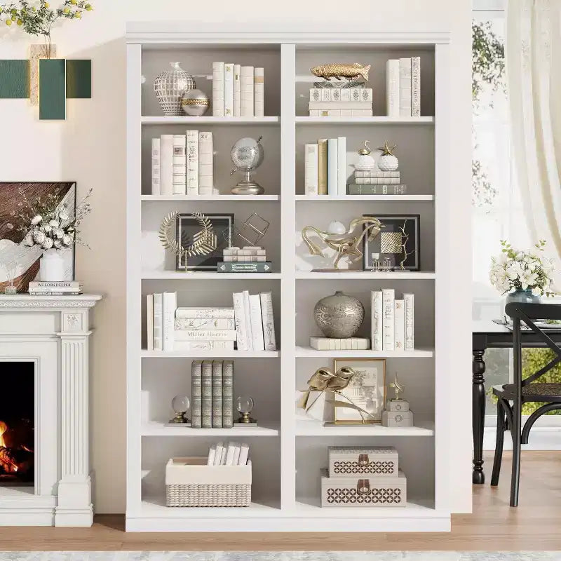 Libreria Acekool 189 cm di altezza, a 6 ripiani doppia larghezza con 12 scomparti, portaoggetti extra large per soggiorno, ufficio, biblioteca, 117 cm L x 31.5 cm P
