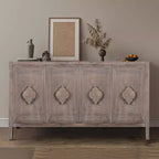 Credenza a buffet a 4 ante stile retrò, ampio mobile da cucina, elegante consolle da ingresso con ripiani regolabili