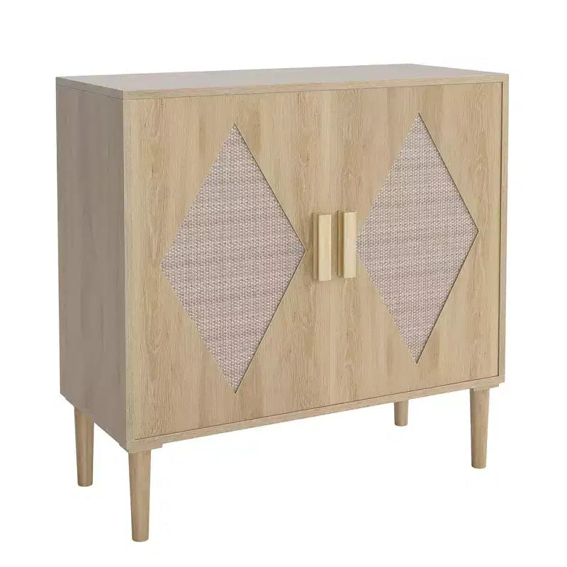 Storage Cabinet with Rattan Doors, Cabinet with Storage, Multifunctional Cupboard with Adjustable Interior Shelves for Living Room, Entryway,Natural