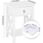 Comodino bianco Bonnlo, comodino piccolo con cassetto e ripiano