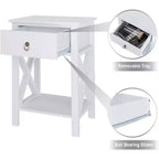 Comodino bianco Bonnlo, comodino piccolo con cassetto e ripiano