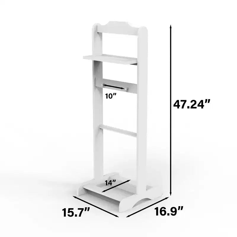 Porta abiti da terra moderno, robusto e durevole, con ripiano superiore e ganci in legno, adatto per camere da letto e ingressi.