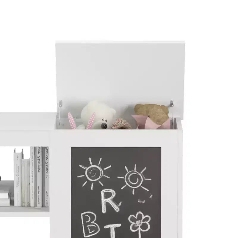Libreria e armadietto portagiochi Whisen 3-in-1 per bambini con lavagna, doppi ripiani aperti - Bianco