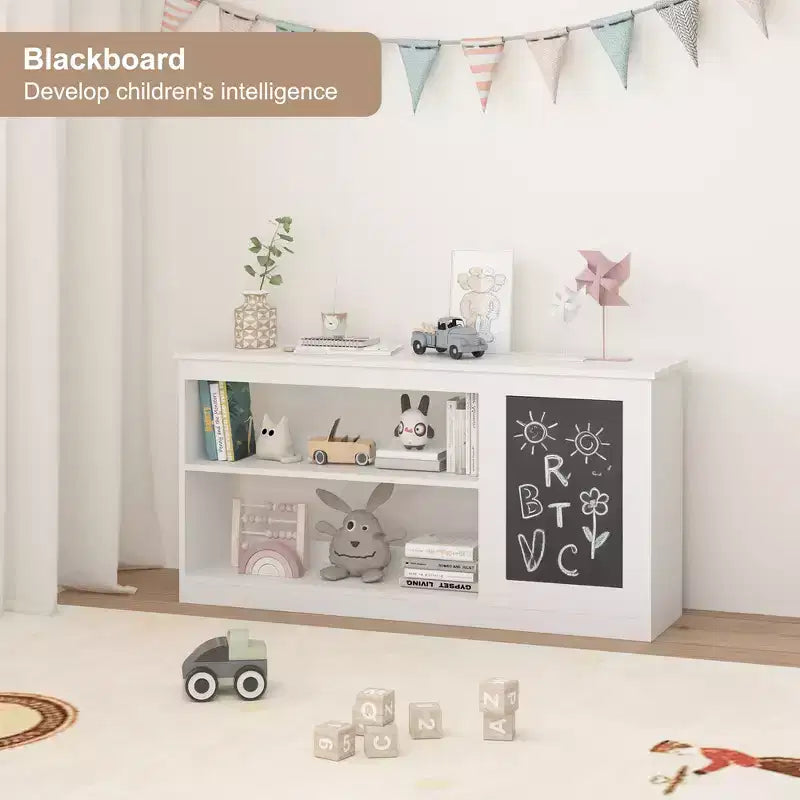 Libreria e armadietto portagiochi Whisen 3-in-1 per bambini con lavagna, doppi ripiani aperti - Bianco