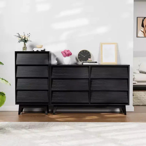 Commode de chambre à 6 tiroirs, grande commode vintage avec motif biseauté, double commode de rangement d'appoint