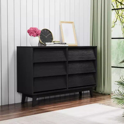 6 Drawer Dresser for Bedroom, Vintage Wide Chest of Drawers with Bevel Design, Accent Double Dresser Storage Organizers