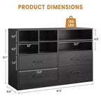 Cassettiera a 4 cassetti, organizer multi-spazio per camera da letto, mobiletto con 6 scomparti, cassettiera moderna e porta TV, soggiorno, nero