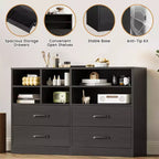 Cassettiera a 4 cassetti, organizer multi-spazio per camera da letto, mobiletto con 6 scomparti, cassettiera moderna e porta TV, soggiorno, nero