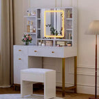 Toeletta per trucco con specchio illuminato a LED e presa di corrente, 3 modalità di illuminazione, luminosità regolabile, bianca