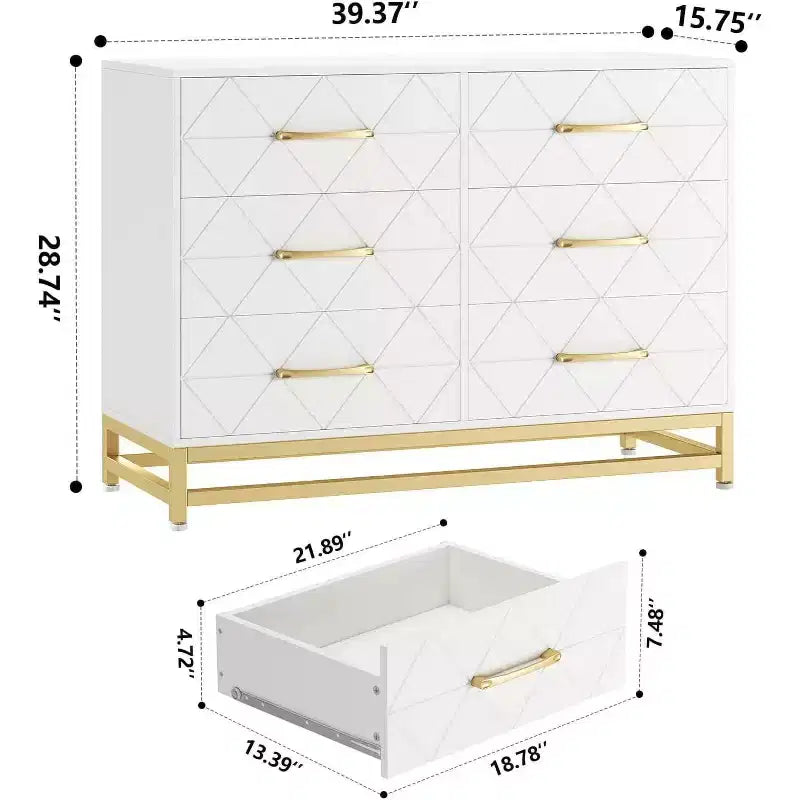 Mobile porta TV moderno con 6 cassetti in legno, console d'intrattenimento con contenitore per camera da letto, soggiorno, ingresso, corridoio, cameretta, mobile multimediale