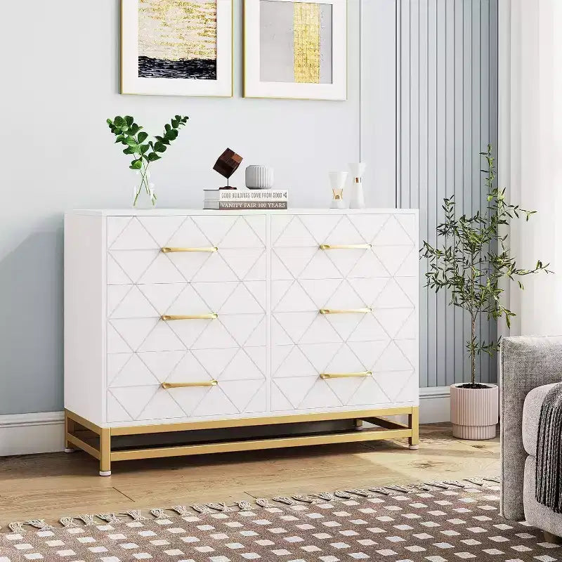 Mobile porta TV moderno con 6 cassetti in legno, console d'intrattenimento con contenitore per camera da letto, soggiorno, ingresso, corridoio, cameretta, mobile multimediale