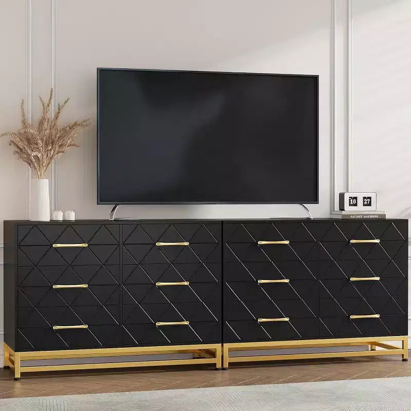 Mobile porta TV moderno con 6 cassetti in legno, console d'intrattenimento con contenitore per camera da letto, soggiorno, ingresso, corridoio, cameretta, mobile multimediale