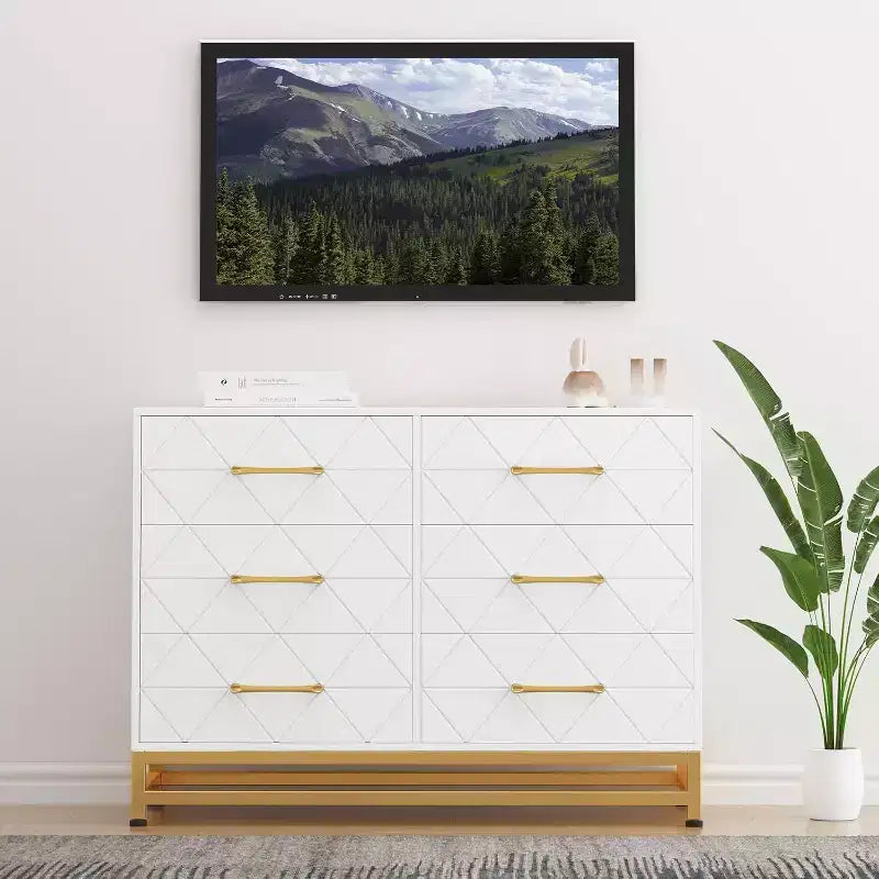 Mobile porta TV moderno con 6 cassetti in legno, console d'intrattenimento con contenitore per camera da letto, soggiorno, ingresso, corridoio, cameretta, mobile multimediale