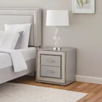 Royal Hampton Nightstand with 2 Drawers, Scale Molding Trim, Metallic Gray Wood